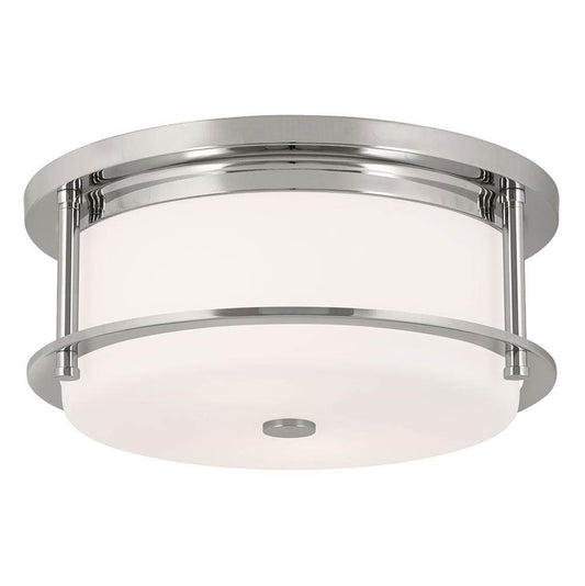 KICHLER 52595PN Brit 12 Inch 2 Light Flush Mount with Satin Etched Cased Opal Glass in Polished Nickel