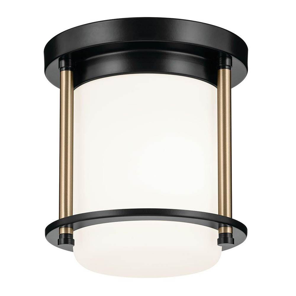 KICHLER 52596BKCPZ Brit 7.25 Inch 1 Light Flush Mount with Satin Etched Cased Opal Glass in Black and Champagne Bronze