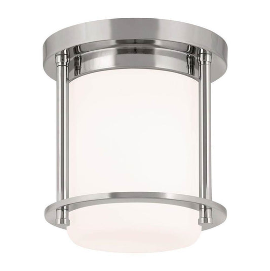 KICHLER 52596PN Brit 7.25 Inch 1 Light Flush Mount with Satin Etched Cased Opal Glass in Polished Nickel