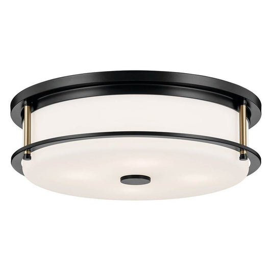 KICHLER 52597BKCPZ Brit 18 Inch 4 Light Flush Mount with Satin Etched Cased Opal Glass in Black and Champagne Bronze