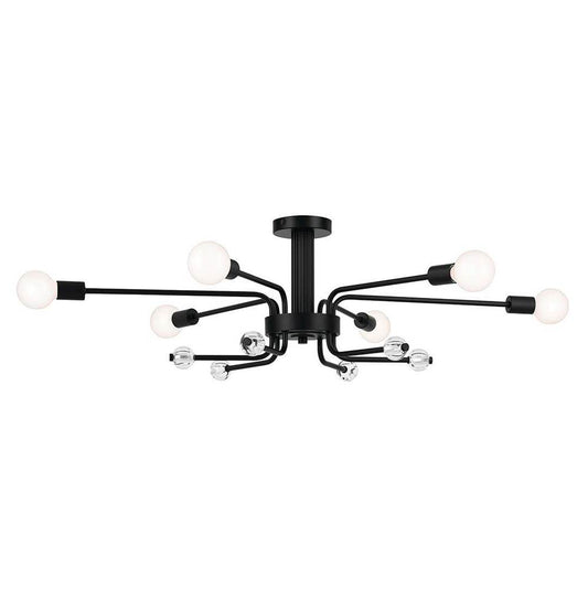 KICHLER 52602BK Ocala 41.25 Inch 6 Light Flush Mount with Clear Crystal in Black
