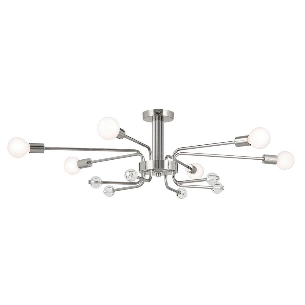 KICHLER 52602PN Ocala 41.25 Inch 6 Light Flush Mount with Clear Crystal in Polished Nickel