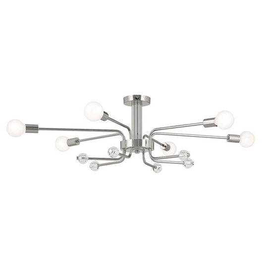 KICHLER 52602PN Ocala 41.25 Inch 6 Light Flush Mount with Clear Crystal in Polished Nickel