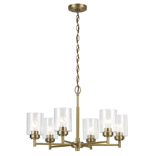 KICHLER 52616NBR Winslow 16.5" 6-Light Chandelier with Clear Seeded Glass in Natural Brass