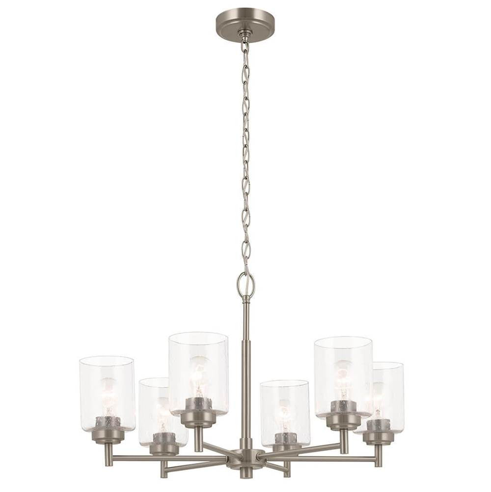 KICHLER 52616NI Winslow 26-Inch 6 Light Chandelier with Clear Seeded Glass in Brushed Nickel