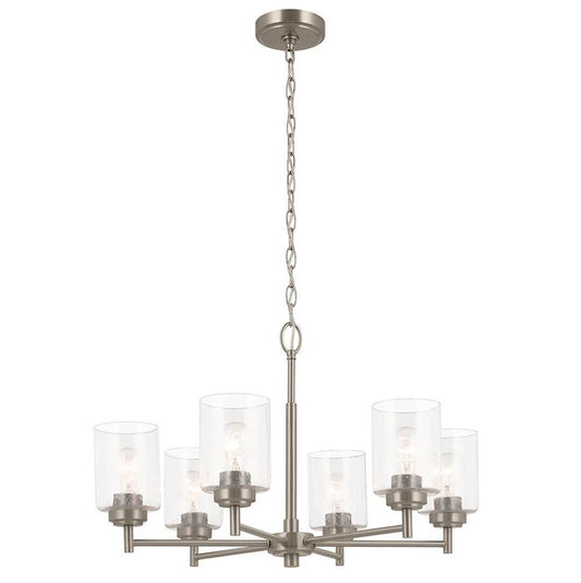 KICHLER 52616NI Winslow 26-Inch 6 Light Chandelier with Clear Seeded Glass in Brushed Nickel