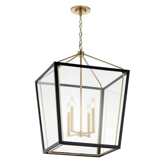 KICHLER 52620CPZBK Delvin 31.75 Inch 4 Light Foyer Pendant with Clear Glass in Champagne Bronze and Black