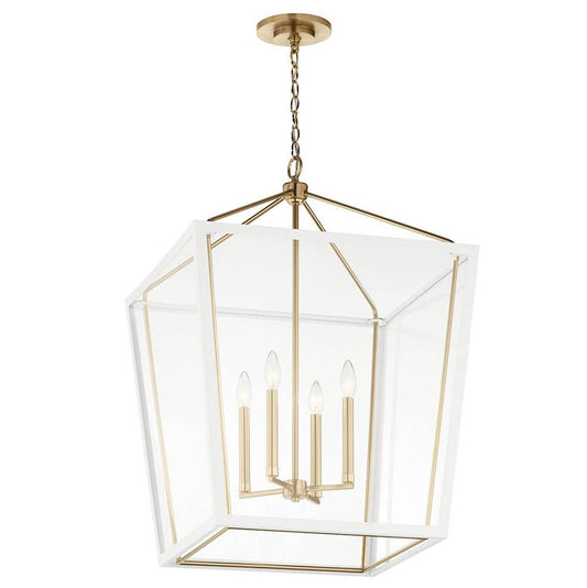 KICHLER 52620CPZWH Delvin 31.75 Inch 4 Light Foyer Pendant with Clear Glass in Champagne Bronze and White