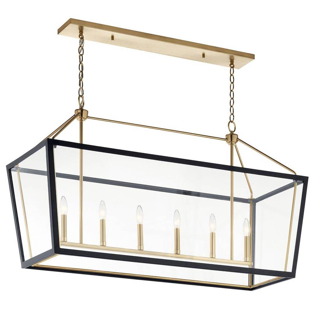 KICHLER 52622CPZBK Delvin 44 Inch 6 Light Linear Chandelier with Clear Glass in Champagne Bronze and Black