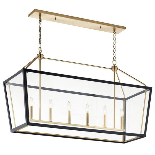 KICHLER 52622CPZBK Delvin 44 Inch 6 Light Linear Chandelier with Clear Glass in Champagne Bronze and Black