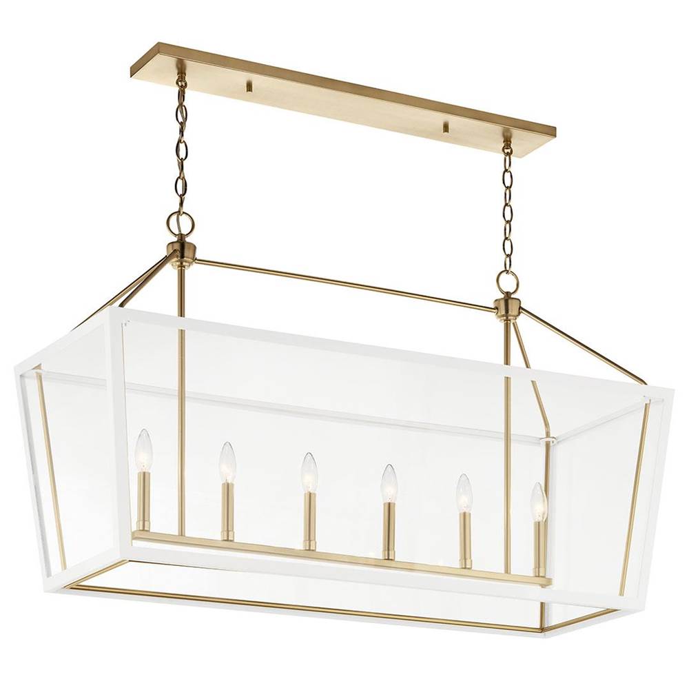 KICHLER 52622CPZWH Delvin 44 Inch 6 Light Linear Chandelier with Clear Glass in Champagne Bronze and White