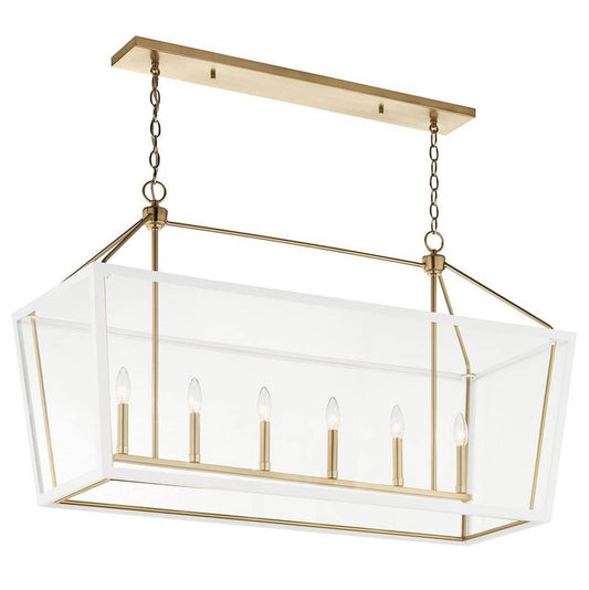 KICHLER 52622CPZWH Delvin 44 Inch 6 Light Linear Chandelier with Clear Glass in Champagne Bronze and White