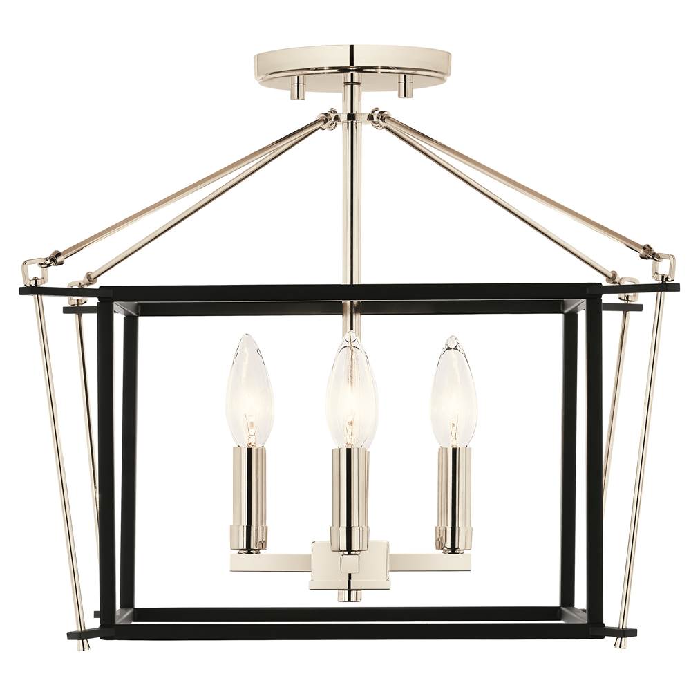 KICHLER 52633PN Eisley 14 Inch 4 Light Semi Flush Mount in Polished Nickel and Black