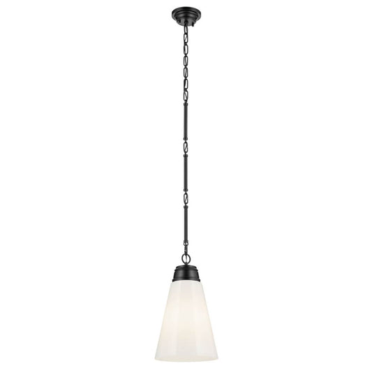 KICHLER 52661BK Marsailli 19" 1-Light Medium Pendant with Opal Glass in Black