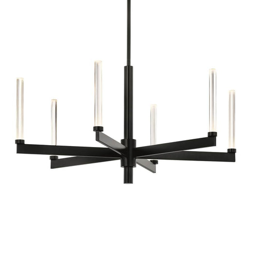 KICHLER 52667BK Sycara 36.25 Inch 6 Light LED Chandelier with Faceted Crystal in Black