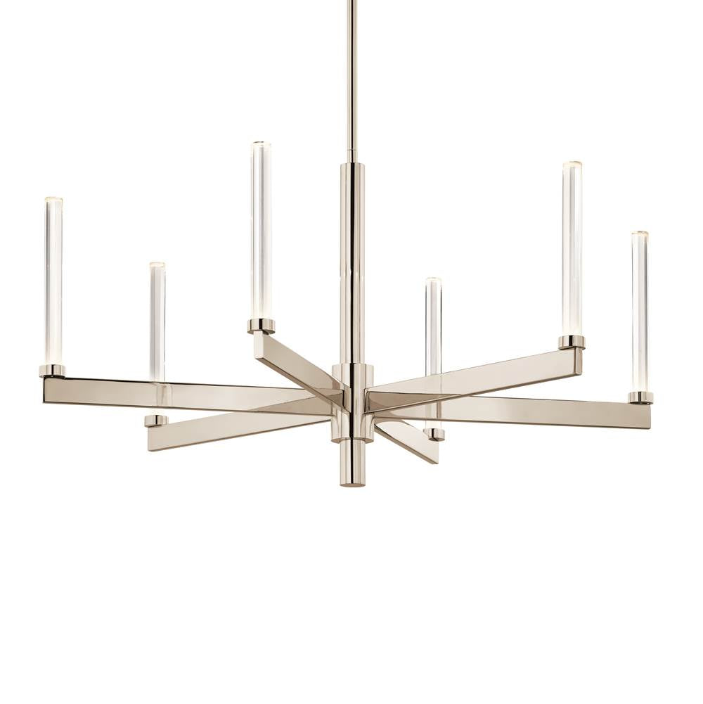 KICHLER 52667PN Sycara 36.25 Inch 6 Light LED Chandelier with Faceted Crystal in Polished Nickel