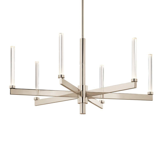 KICHLER 52667PN Sycara 36.25 Inch 6 Light LED Chandelier with Faceted Crystal in Polished Nickel