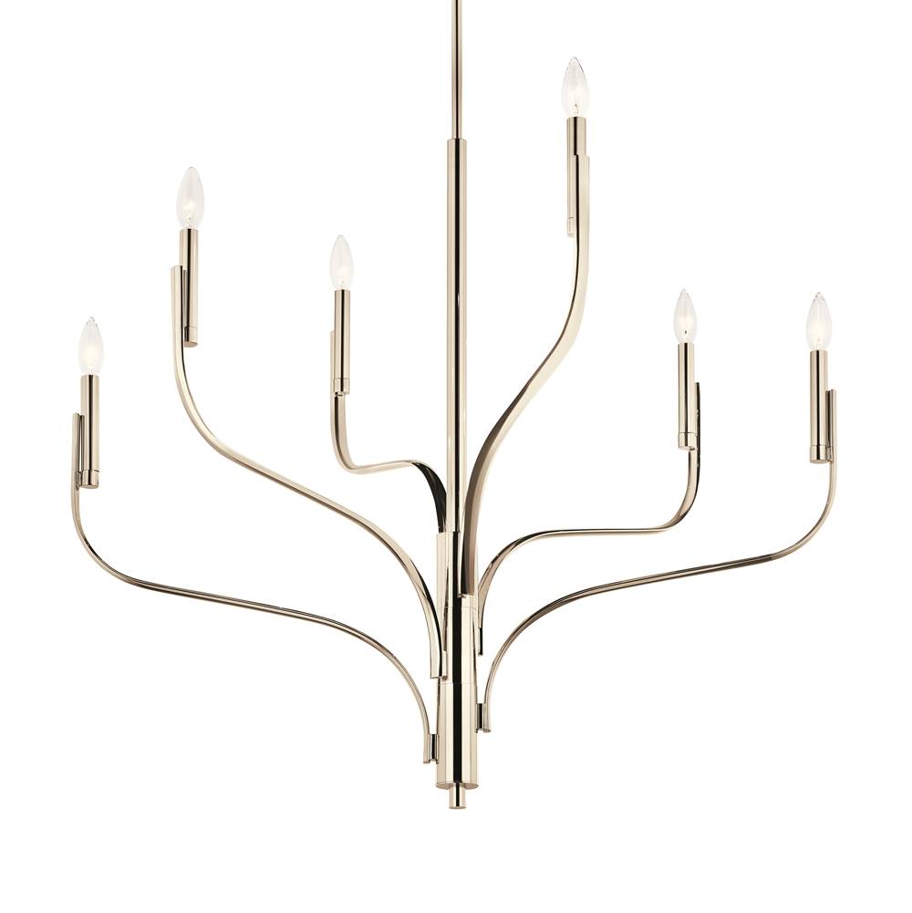 KICHLER 52673PN Livadia 36.25 Inch 6 Light Chandelier in Polished Nickel