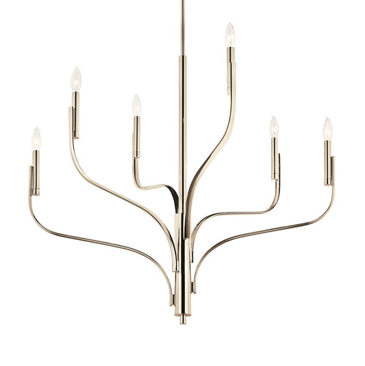 KICHLER 52673PN Livadia 36.25 Inch 6 Light Chandelier in Polished Nickel