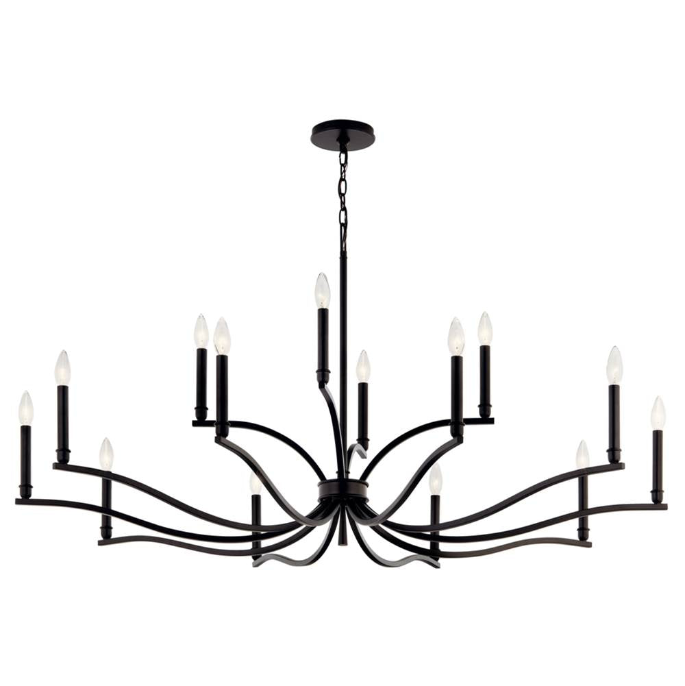 KICHLER 52698BK Malene 52.75 Inch 14 Light 2-Tier Chandelier in Black