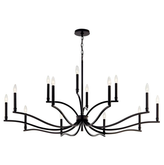 KICHLER 52698BK Malene 52.75 Inch 14 Light 2-Tier Chandelier in Black
