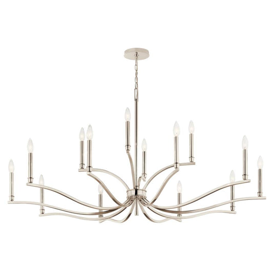 KICHLER 52698PN Malene 52.75 Inch 14 Light 2-Tier Chandelier in Polished Nickel