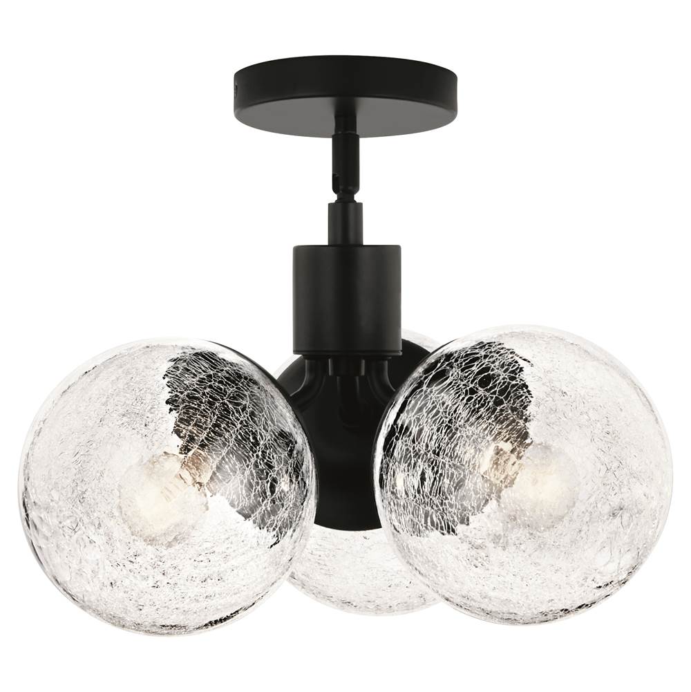 KICHLER 52700BK Silvarious 16.5 Inch 3 Light Convertible Pendant with Clear Crackled Glass in Black