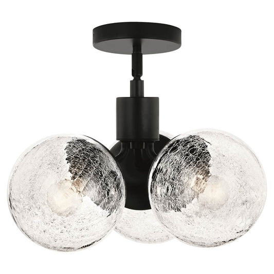 KICHLER 52700BK Silvarious 16.5 Inch 3 Light Convertible Pendant with Clear Crackled Glass in Black