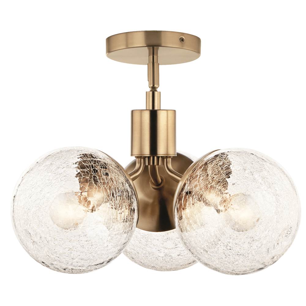 KICHLER 52700CPZ Silvarious 16.5 Inch 3 Light Convertible Pendant with Clear Crackled Glass in Champagne Bronze
