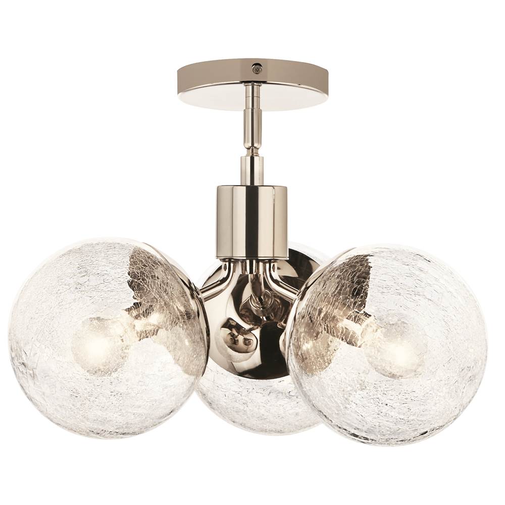 KICHLER 52700PN Silvarious 16.5 Inch 3 Light Convertible Pendant with Clear Crackled Glass in Polished Nickel