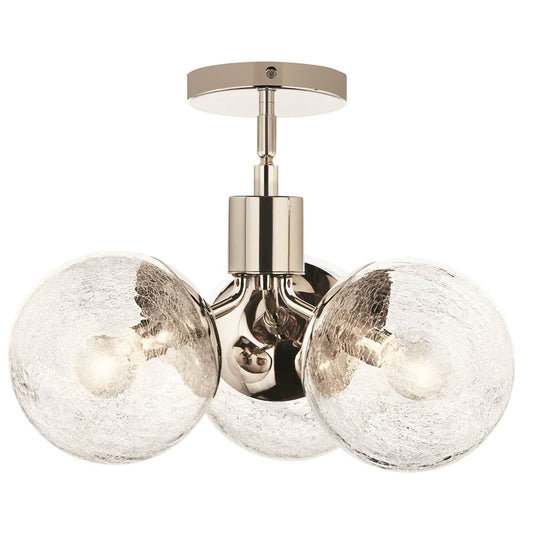 KICHLER 52700PN Silvarious 16.5 Inch 3 Light Convertible Pendant with Clear Crackled Glass in Polished Nickel