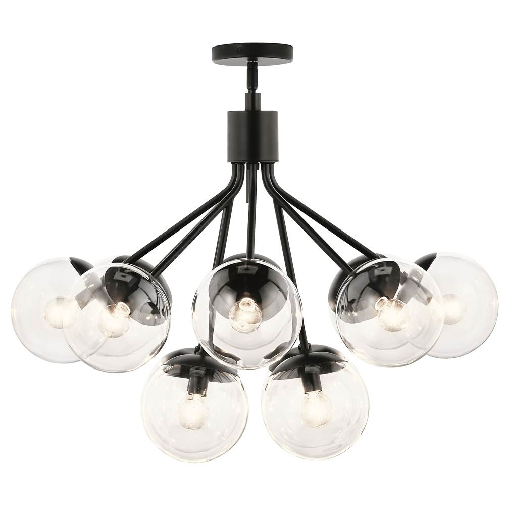 KICHLER 52701BKCLR Silvarious 30 Inch 12 Light Convertible Chandelier with Clear Glass in Black
