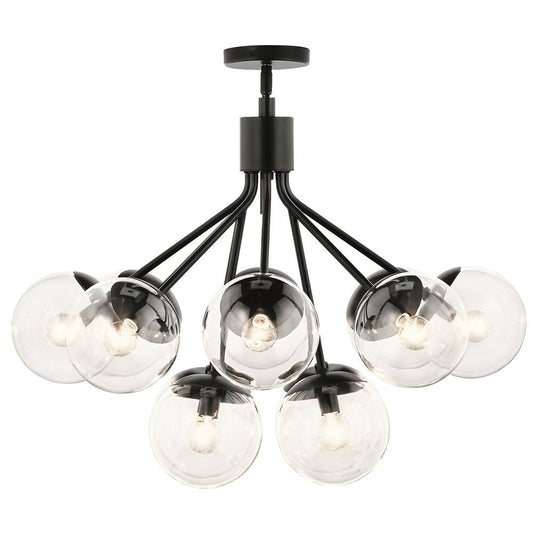 KICHLER 52701BKCLR Silvarious 30 Inch 12 Light Convertible Chandelier with Clear Glass in Black