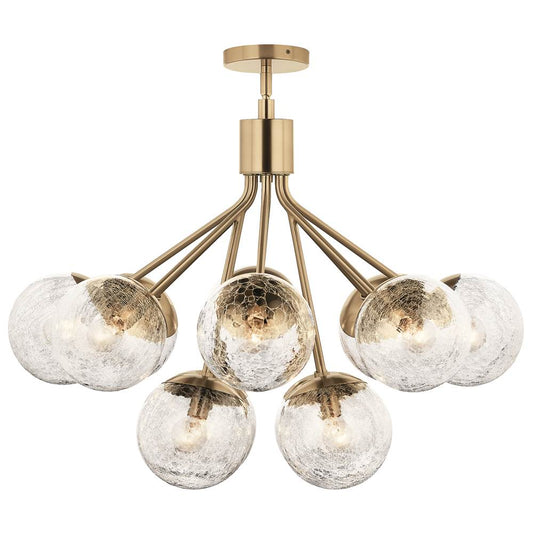 KICHLER 52701CPZ Silvarious 30 Inch 12 Light Convertible Chandelier with Clear Crackled Glass in Champagne Bronze