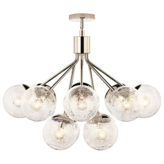 KICHLER 52701PN Silvarious 30 Inch 12 Light Convertible Chandelier with Clear Crackled Glass in Polished Nickel