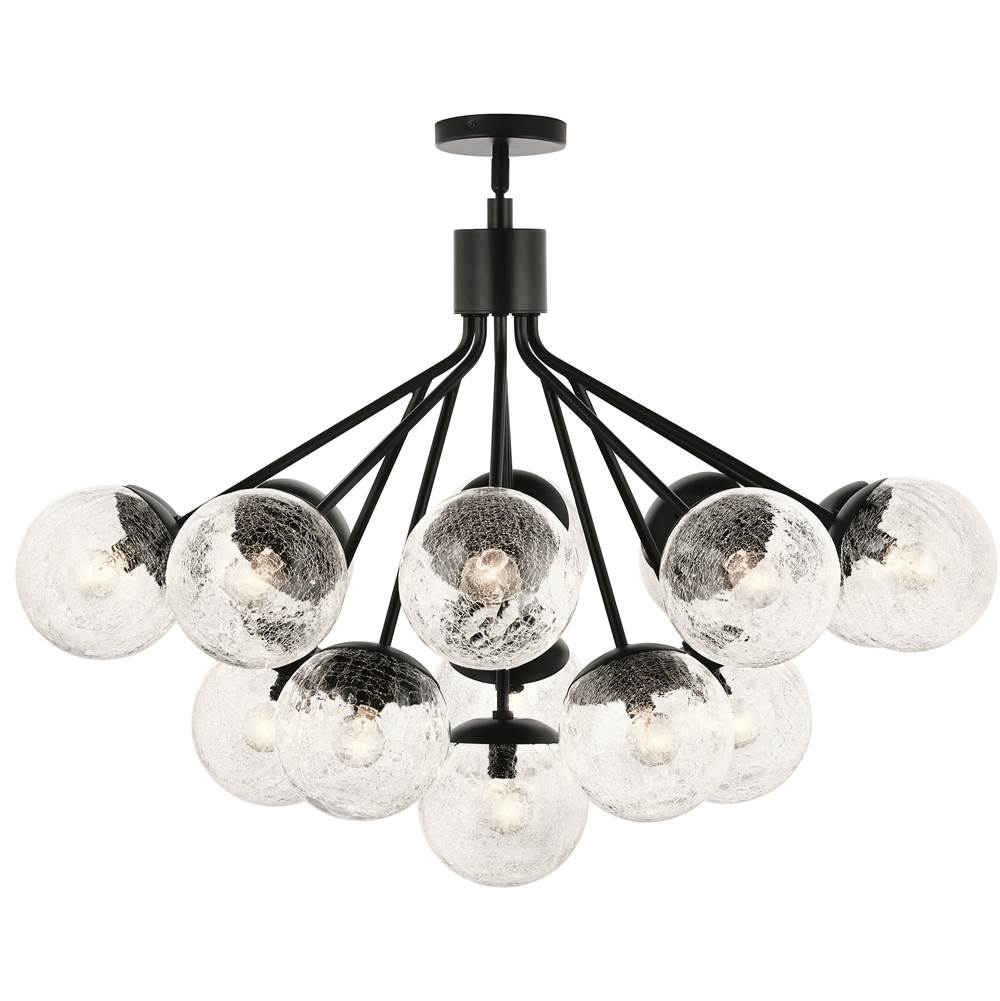 KICHLER 52702BK Silvarious 38 Inch 16 Light Convertible Chandelier with Clear Crackled Glass in Black
