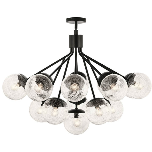 KICHLER 52702BK Silvarious 38 Inch 16 Light Convertible Chandelier with Clear Crackled Glass in Black