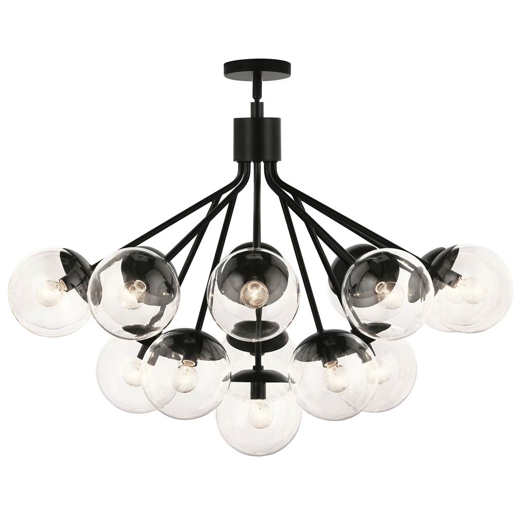 KICHLER 52702BKCLR Silvarious 38 Inch 16 Light Convertible Chandelier with Clear Glass in Black