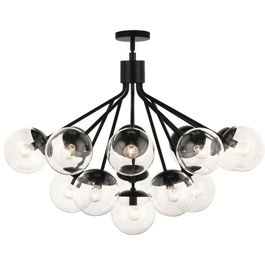 KICHLER 52702BKCLR Silvarious 38 Inch 16 Light Convertible Chandelier with Clear Glass in Black