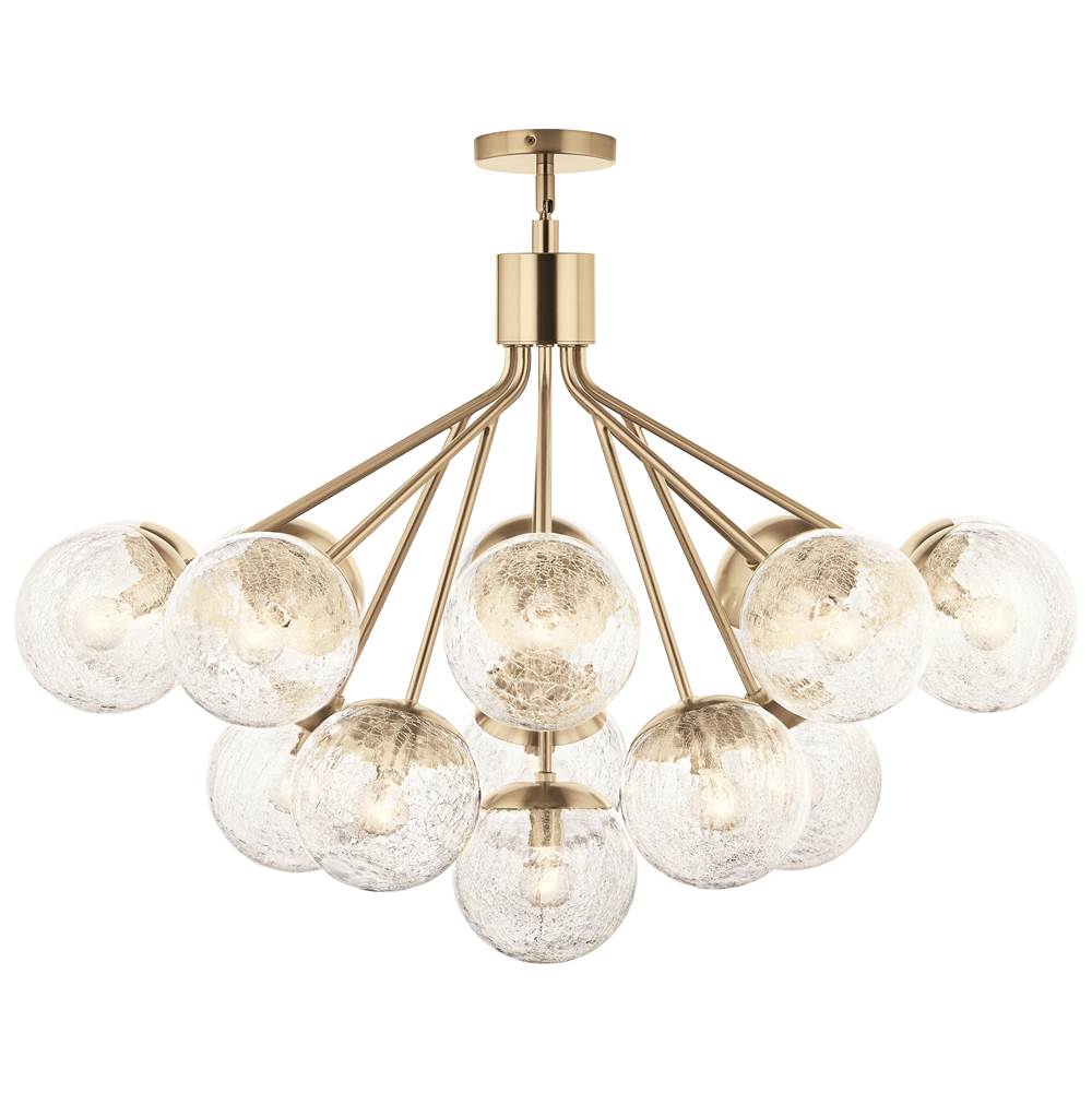KICHLER 52702CPZ Silvarious 38 Inch 16 Light Convertible Chandelier with Clear Crackled Glass in Champagne Bronze
