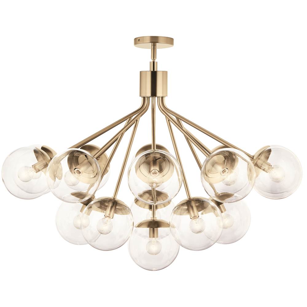 KICHLER 52702CPZCLR Silvarious 38 Inch 16 Light Convertible Chandelier with Clear Glass in Champagne Bronze
