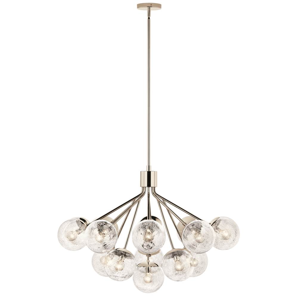 KICHLER 52702PN Silvarious 38 Inch 16 Light Convertible Chandelier with Clear Crackled Glass in Polished Nickel