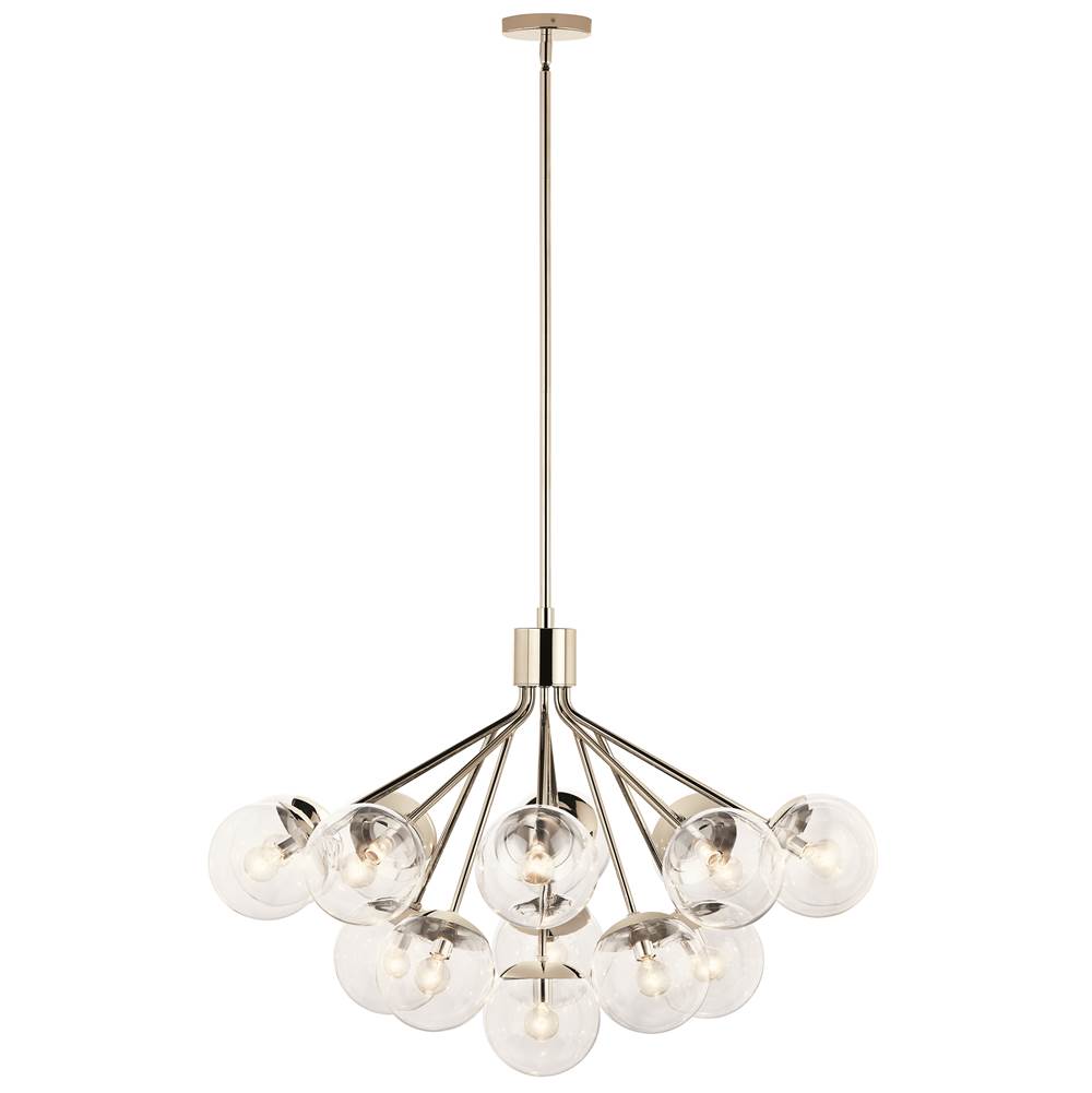 KICHLER 52702PNCLR Silvarious 38 Inch 16 Light Convertible Chandelier with Clear Glass in Polished Nickel