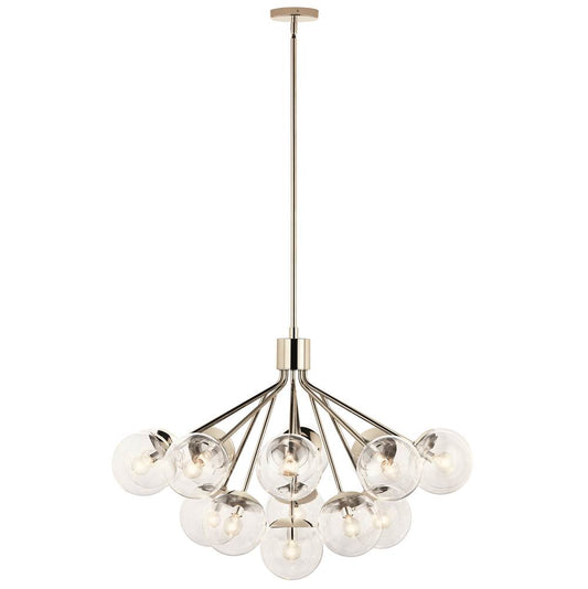 KICHLER 52702PNCLR Silvarious 38 Inch 16 Light Convertible Chandelier with Clear Glass in Polished Nickel