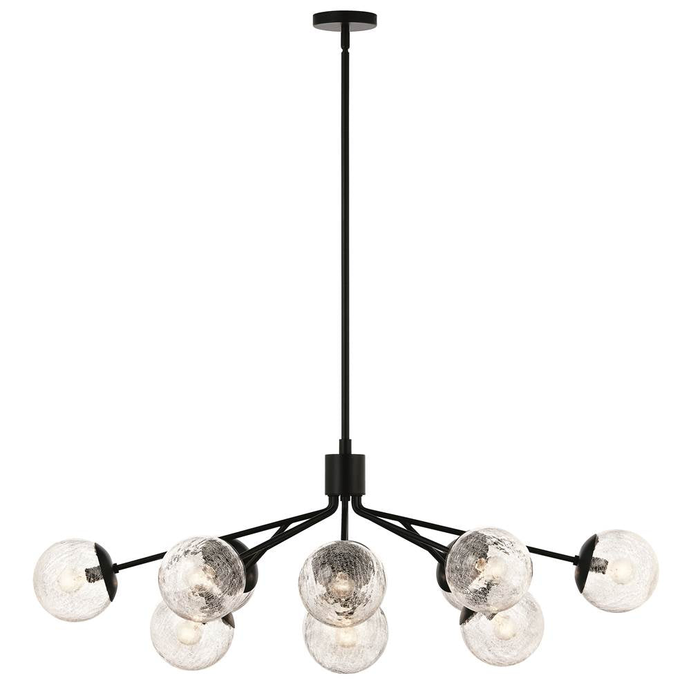 KICHLER 52703BK Silvarious 48 Inch 12 Light Linear Convertible Chandelier with Clear Crackled Glass in Black