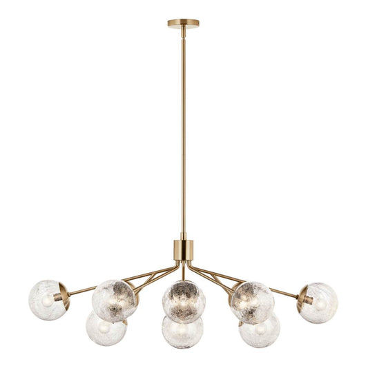 KICHLER 52703CPZ Silvarious 48 Inch 12 Light Linear Convertible Chandelier with Clear Crackled Glass in Champagne Bronze