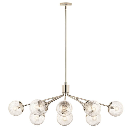 KICHLER 52703PN Silvarious 48 Inch 12 Light Linear Convertible Chandelier with Clear Crackled Glass in Polished Nickel