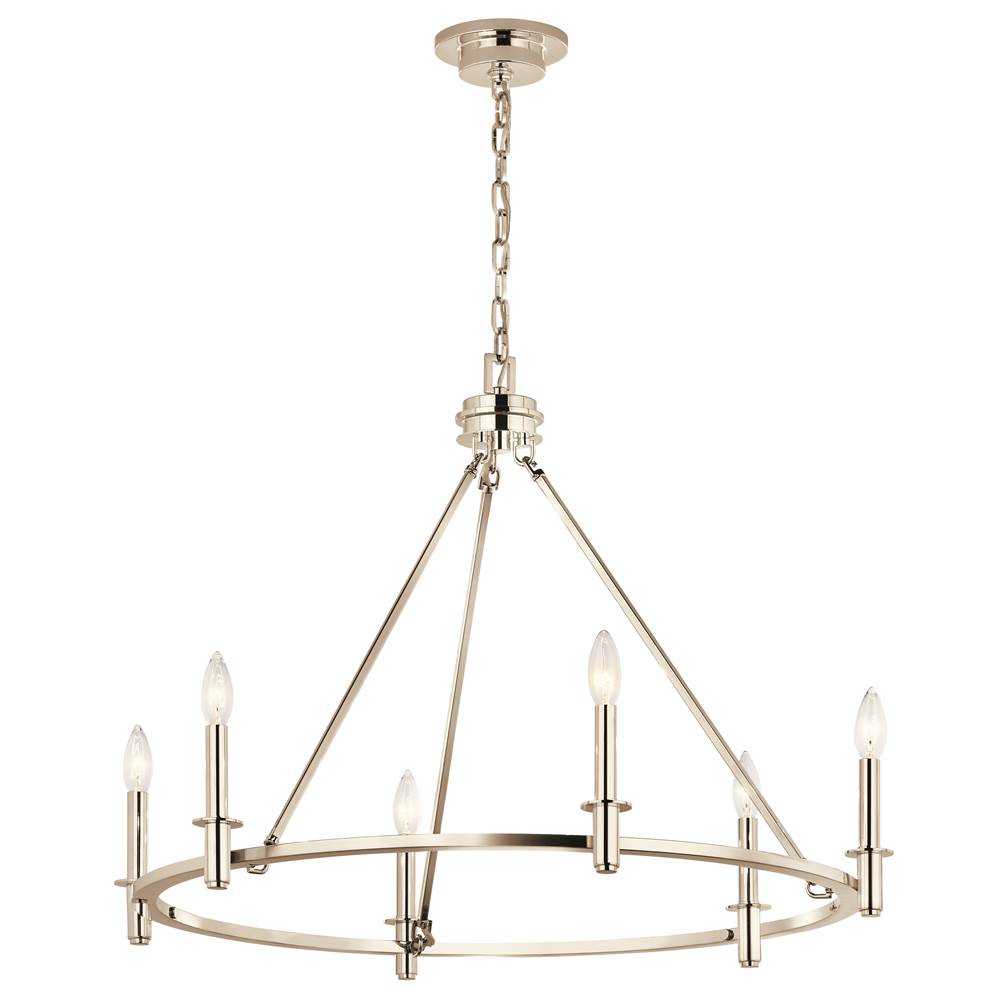 KICHLER 52705PN Carrick 32.25 Inch 6 Light Chandelier in Polished Nickel