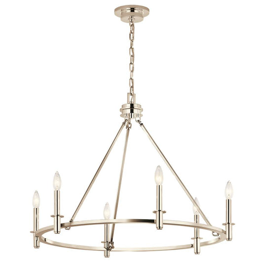 KICHLER 52705PN Carrick 32.25 Inch 6 Light Chandelier in Polished Nickel