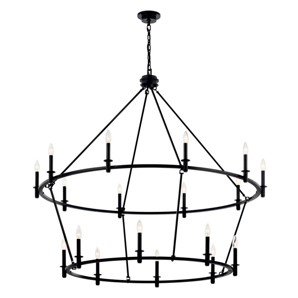 KICHLER 52708BK Carrick 54.25 Inch 18 Light 2-Tier Chandelier in Black